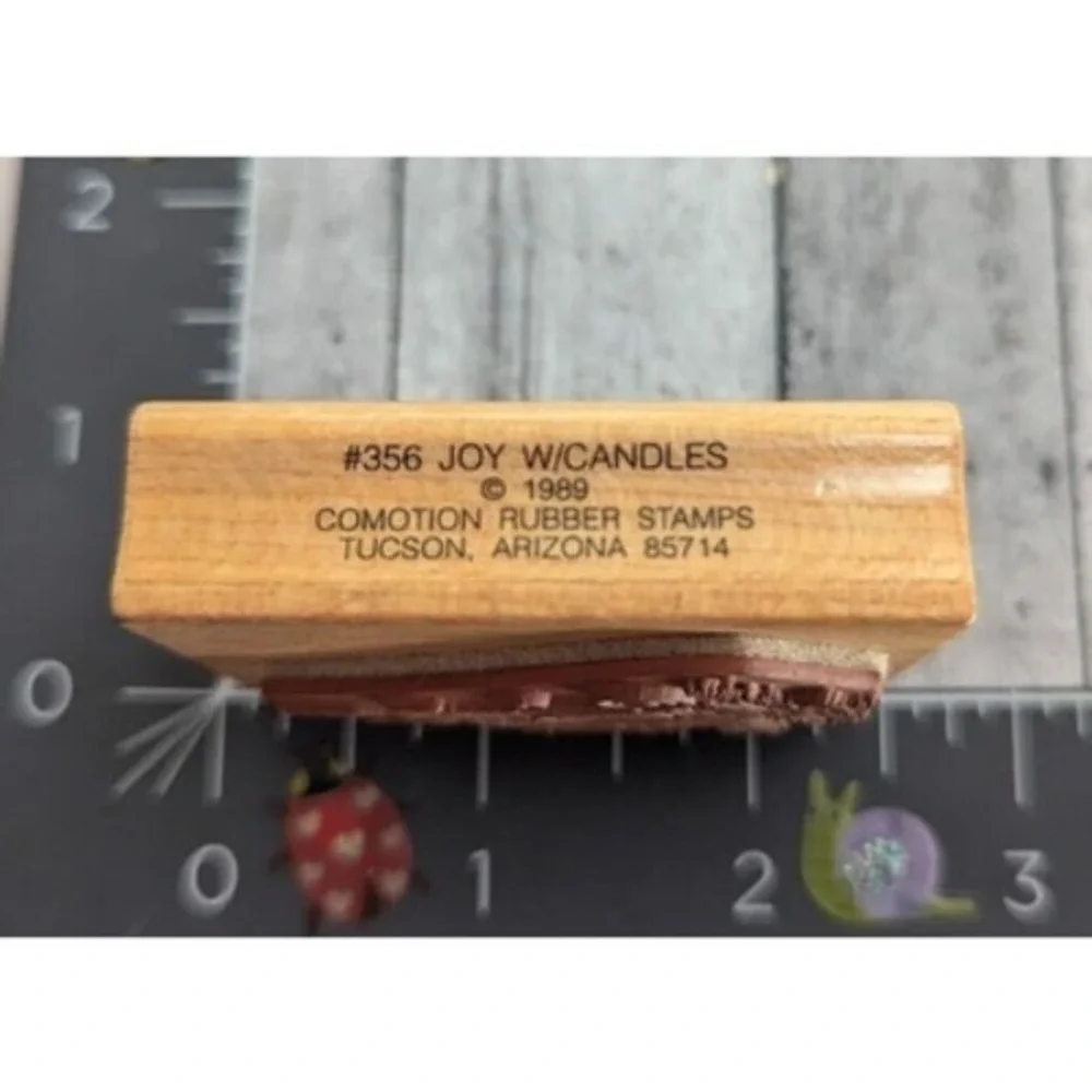 Comotion Joy With Candles 356 Christmas 1989 Rubber Stamp Wood #D118